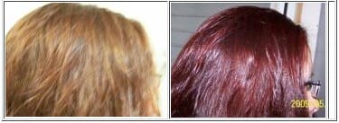 Deep red before and after Harvest Moon hair dye